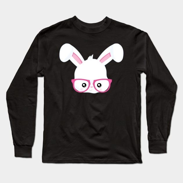 Funny Girls Easter Bunny Face Rabbit Glasses Long Sleeve T-Shirt by trendingoriginals